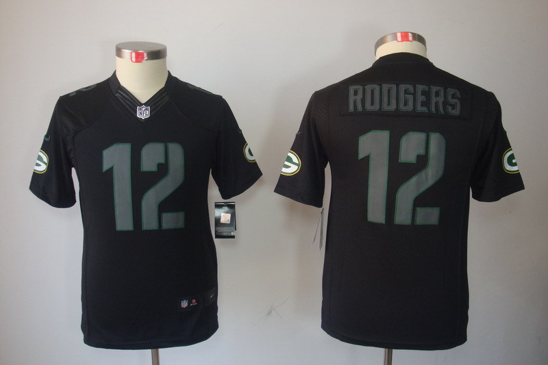 Youth Green Bay Packers #12 Rodgers black Nike NFL Jerseys->youth nfl jersey->Youth Jersey